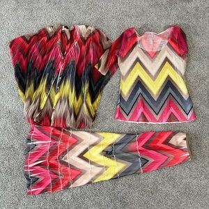 Komarov 3 Piece Maxi Skirt Set Colorful Crinkled Whimsical Maximalist Women’s L